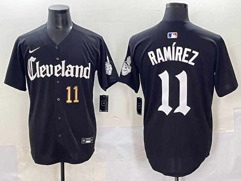 Men 2025 Cleveland Indians #11 Ramirez Black Five generations Joint Name Nike MLB Jersey style 6